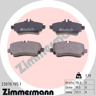 Zimmermann 23070.195.1 - Комплект спирачно феродо, дискови спирачки vvparts.bg