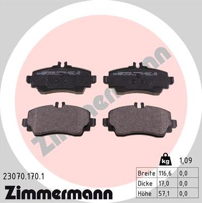 Zimmermann 23070.170.1 - Комплект спирачно феродо, дискови спирачки vvparts.bg
