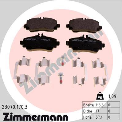 Zimmermann 23070.170.3 - Комплект спирачно феродо, дискови спирачки vvparts.bg