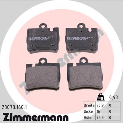 Zimmermann 23078.160.1 - Комплект спирачно феродо, дискови спирачки vvparts.bg