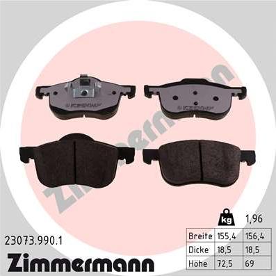 Zimmermann 23073.990.1 - Комплект спирачно феродо, дискови спирачки vvparts.bg