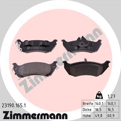 Zimmermann 23190.165.1 - Комплект спирачно феродо, дискови спирачки vvparts.bg