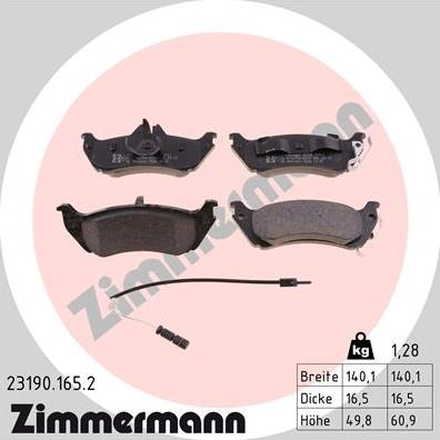 Zimmermann 23190.165.2 - Комплект спирачно феродо, дискови спирачки vvparts.bg