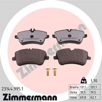 Zimmermann 23144.995.1 - Комплект спирачно феродо, дискови спирачки vvparts.bg