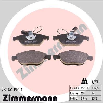 Zimmermann 23140.190.1 - Комплект спирачно феродо, дискови спирачки vvparts.bg