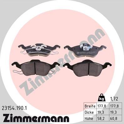Zimmermann 23154.190.1 - Комплект спирачно феродо, дискови спирачки vvparts.bg