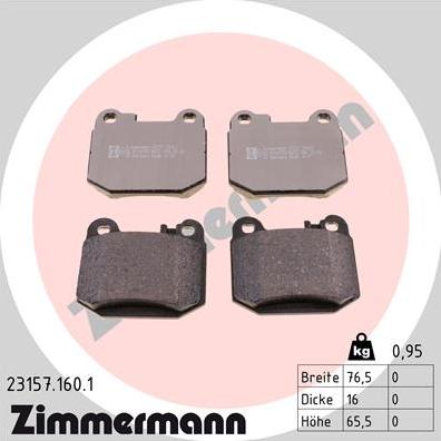 Zimmermann 23157.160.1 - Комплект спирачно феродо, дискови спирачки vvparts.bg