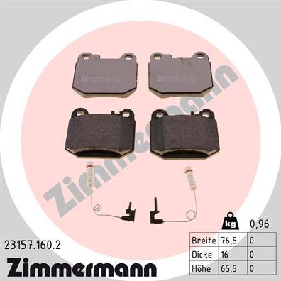 Zimmermann 23157.160.2 - Комплект спирачно феродо, дискови спирачки vvparts.bg