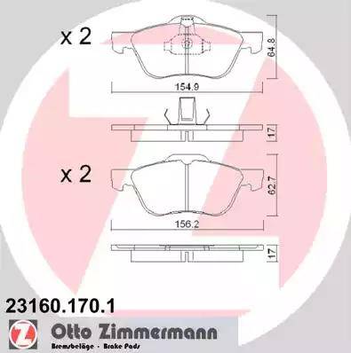 Zimmermann 23160.170.1 - Комплект спирачно феродо, дискови спирачки vvparts.bg