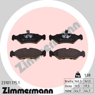 Zimmermann 23101.175.1 - Комплект спирачно феродо, дискови спирачки vvparts.bg