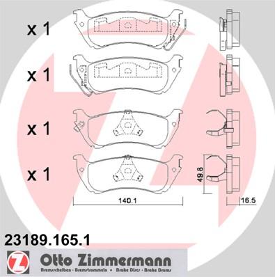 Zimmermann 23189.165.1 - Комплект спирачно феродо, дискови спирачки vvparts.bg