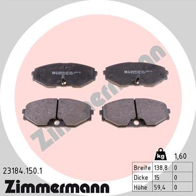 Zimmermann 23184.150.1 - Комплект спирачно феродо, дискови спирачки vvparts.bg