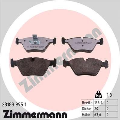 Zimmermann 23183.995.1 - Комплект спирачно феродо, дискови спирачки vvparts.bg