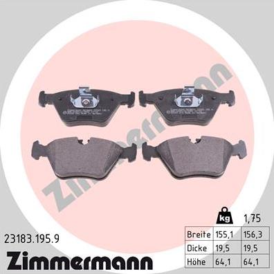 Zimmermann 23183.195.9 - Комплект спирачно феродо, дискови спирачки vvparts.bg