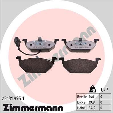 Zimmermann 23131.995.1 - Комплект спирачно феродо, дискови спирачки vvparts.bg