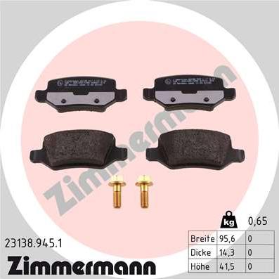 Zimmermann 23138.945.1 - Комплект спирачно феродо, дискови спирачки vvparts.bg