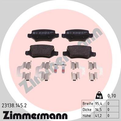 Zimmermann 23138.145.2 - Комплект спирачно феродо, дискови спирачки vvparts.bg