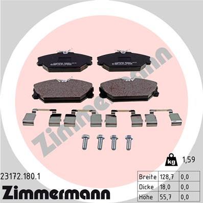 Zimmermann 23172.180.1 - Комплект спирачно феродо, дискови спирачки vvparts.bg