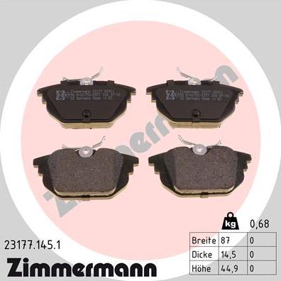 Zimmermann 23177.145.1 - Комплект спирачно феродо, дискови спирачки vvparts.bg