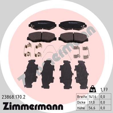 Zimmermann 23868.170.2 - Комплект спирачно феродо, дискови спирачки vvparts.bg