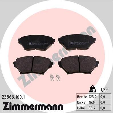 Zimmermann 23863.160.1 - Комплект спирачно феродо, дискови спирачки vvparts.bg