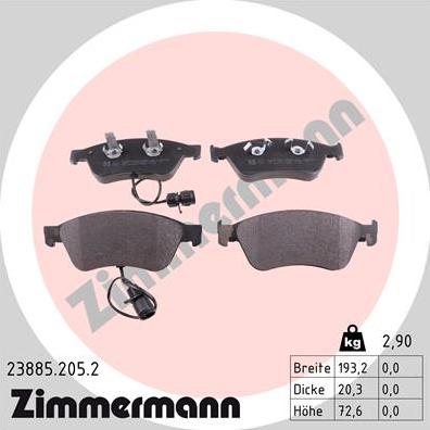 Zimmermann 23885.205.2 - Комплект спирачно феродо, дискови спирачки vvparts.bg
