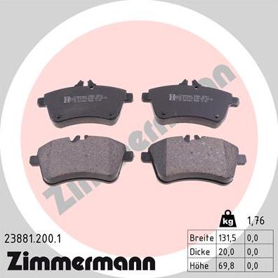 Zimmermann 23881.200.1 - Комплект спирачно феродо, дискови спирачки vvparts.bg