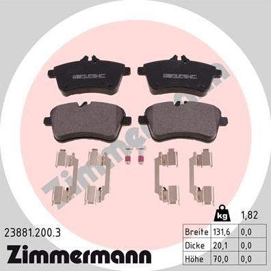 Zimmermann 23881.200.3 - Комплект спирачно феродо, дискови спирачки vvparts.bg