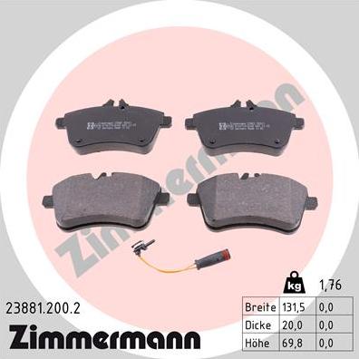 Zimmermann 23881.200.2 - Комплект спирачно феродо, дискови спирачки vvparts.bg