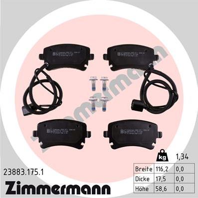 Zimmermann 23883.175.1 - Комплект спирачно феродо, дискови спирачки vvparts.bg