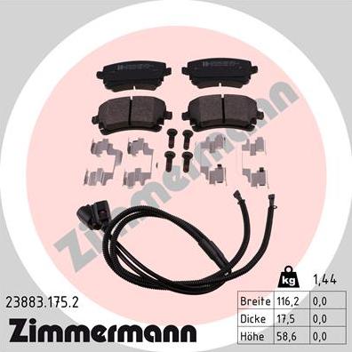 Zimmermann 23883.175.2 - Комплект спирачно феродо, дискови спирачки vvparts.bg