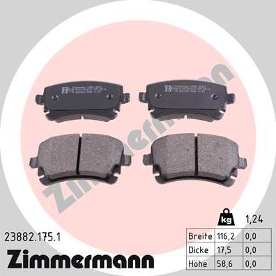 Zimmermann 23882.175.1 - Комплект спирачно феродо, дискови спирачки vvparts.bg