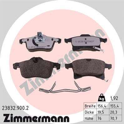 Zimmermann 23832.900.2 - Комплект спирачно феродо, дискови спирачки vvparts.bg