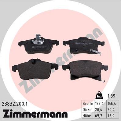 Zimmermann 23832.200.1 - Комплект спирачно феродо, дискови спирачки vvparts.bg