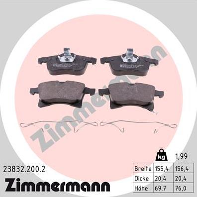 Zimmermann 23832.200.2 - Комплект спирачно феродо, дискови спирачки vvparts.bg