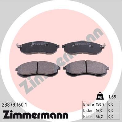 Zimmermann 23879.160.1 - Комплект спирачно феродо, дискови спирачки vvparts.bg