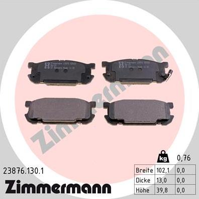 Zimmermann 23876.130.1 - Комплект спирачно феродо, дискови спирачки vvparts.bg