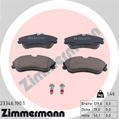 Zimmermann 23346.190.1 - Комплект спирачно феродо, дискови спирачки vvparts.bg