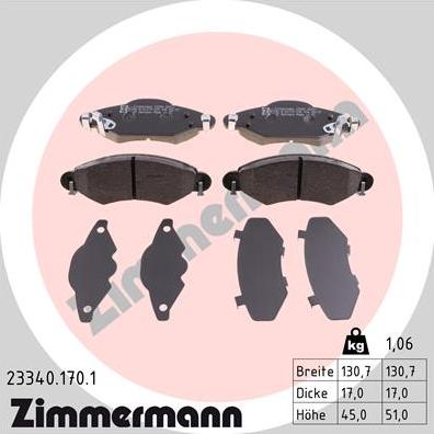 Zimmermann 23340.170.1 - Комплект спирачно феродо, дискови спирачки vvparts.bg