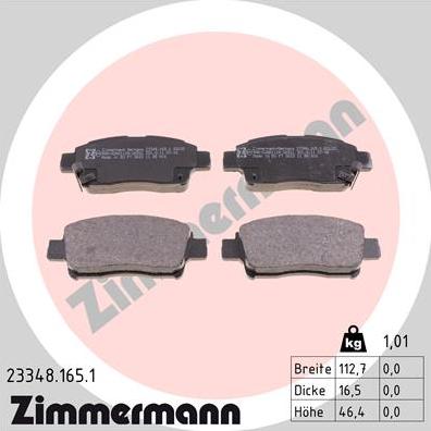 Zimmermann 23348.165.1 - Комплект спирачно феродо, дискови спирачки vvparts.bg