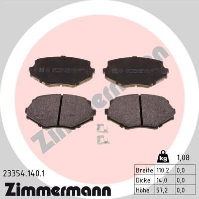 Zimmermann 23354.140.1 - Комплект спирачно феродо, дискови спирачки vvparts.bg
