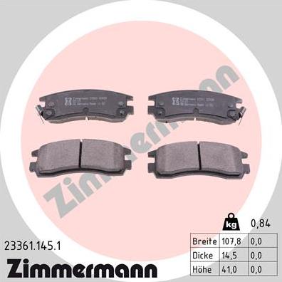 Zimmermann 23361.145.1 - Комплект спирачно феродо, дискови спирачки vvparts.bg