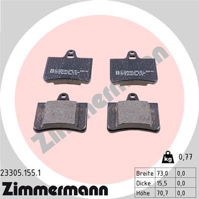 Zimmermann 23305.155.1 - Комплект спирачно феродо, дискови спирачки vvparts.bg