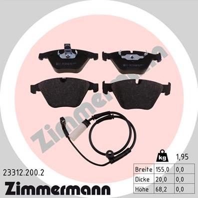 Zimmermann 23312.200.2 - Комплект спирачно феродо, дискови спирачки vvparts.bg