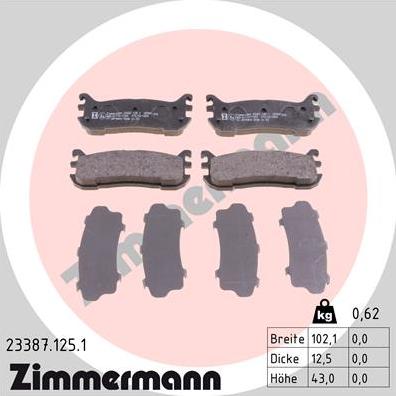 Zimmermann 23387.125.1 - Комплект спирачно феродо, дискови спирачки vvparts.bg