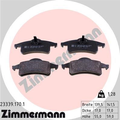 Zimmermann 23339.170.1 - Комплект спирачно феродо, дискови спирачки vvparts.bg