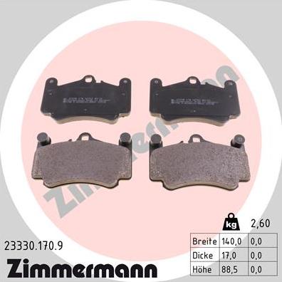 Zimmermann 23330.170.9 - Комплект спирачно феродо, дискови спирачки vvparts.bg