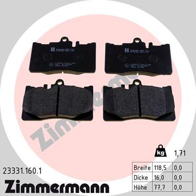 Zimmermann 23331.160.1 - Комплект спирачно феродо, дискови спирачки vvparts.bg