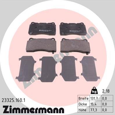 Zimmermann 23325.160.1 - Комплект спирачно феродо, дискови спирачки vvparts.bg