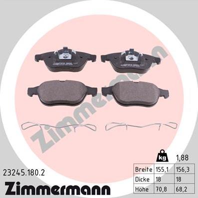 Zimmermann 23245.180.2 - Комплект спирачно феродо, дискови спирачки vvparts.bg